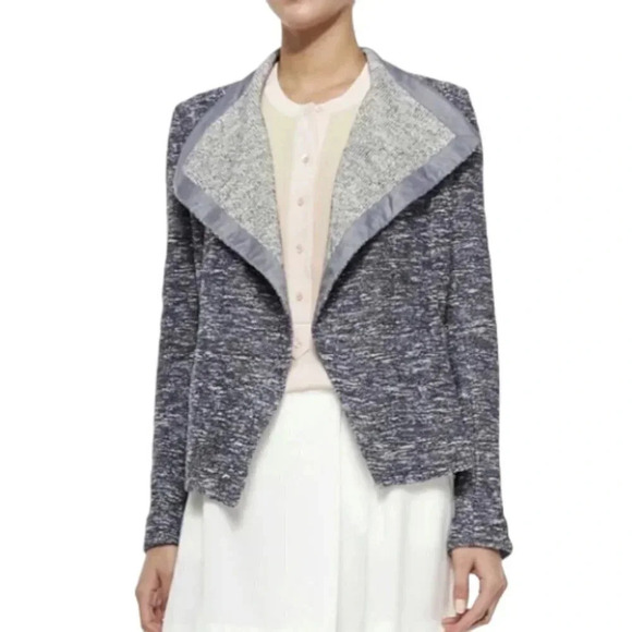 Vince Blue & White Tweed Open Front Draped Jacket Women's Size XS - Picture 2 of 10